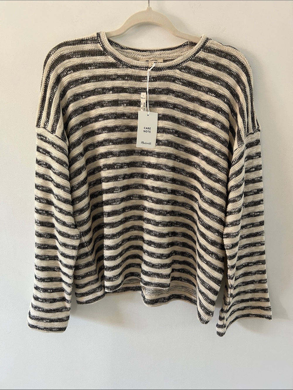 Madewell Crewneck Long-Sleeve Knit Tee in Natural Large Cotton Slouchy Sweater